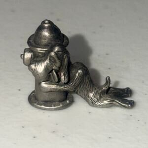 Vintage Cuteri Pewter Miniature Dog Hugging Fire Hydrant